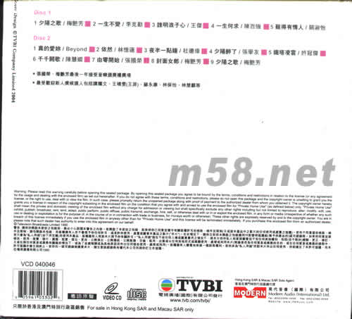 1989年度十大勁歌金曲頒獎典禮 2VCD專輯背面圖片