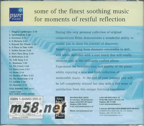 PURE PIANO - BRIAN KING專輯背面圖片