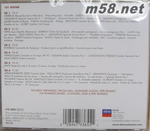 101 GUITAR 101 吉它殿堂大師精選套裝101古典系列6CD套裝 德版專輯背面圖片