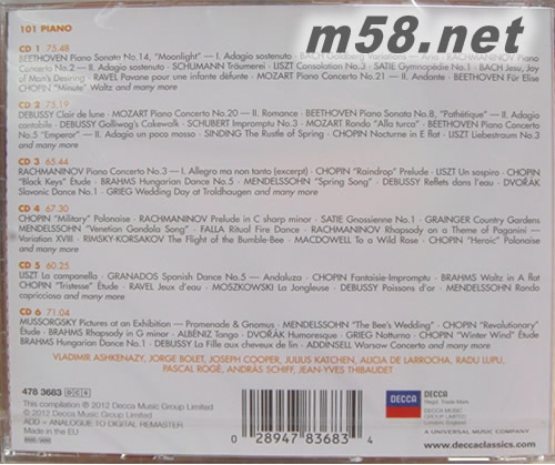 101 Piano 101鋼琴殿堂大師精選套裝 101古典系列6CD套裝 德版專輯背面圖片
