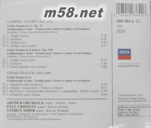 法朗克、佛瑞:小提琴奏鳴曲 Fauré、Franck: Violin Sonatas專輯背面圖片