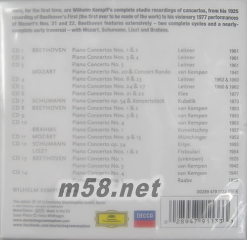 The Concerto Recordings肯普夫:鋼琴協奏曲錄音 14CD套裝專輯背面圖片