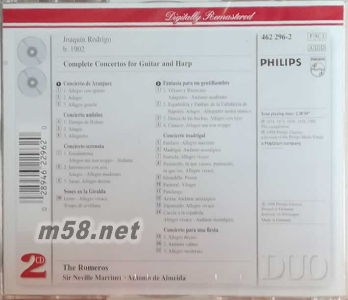羅德里戈:吉他與豎琴協(xié)奏曲全集Sir Neville Marriner - Joaquin Rodrigo: Complete Concertos For Guitar & Harp (白色封面雙CD)專輯背面圖片