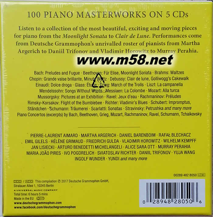 100 PIANO MASTERWORKS (5CD套裝)100首DG鋼琴大師經(jīng)典專輯背面圖片