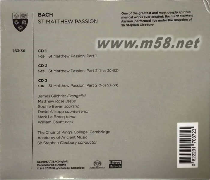 BACH ST MATTHEW PASSION 3CD套裝專輯背面圖片