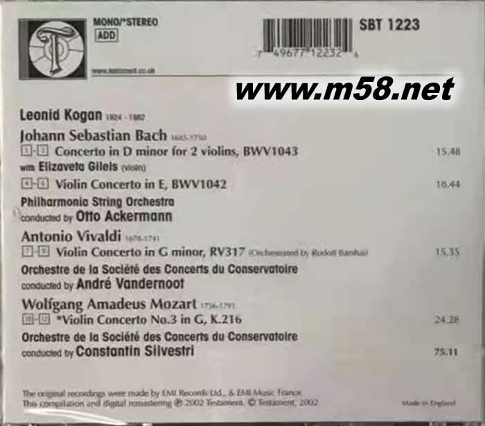 BACH VIVALDI MOZART 小提琴協(xié)奏曲專輯背面圖片
