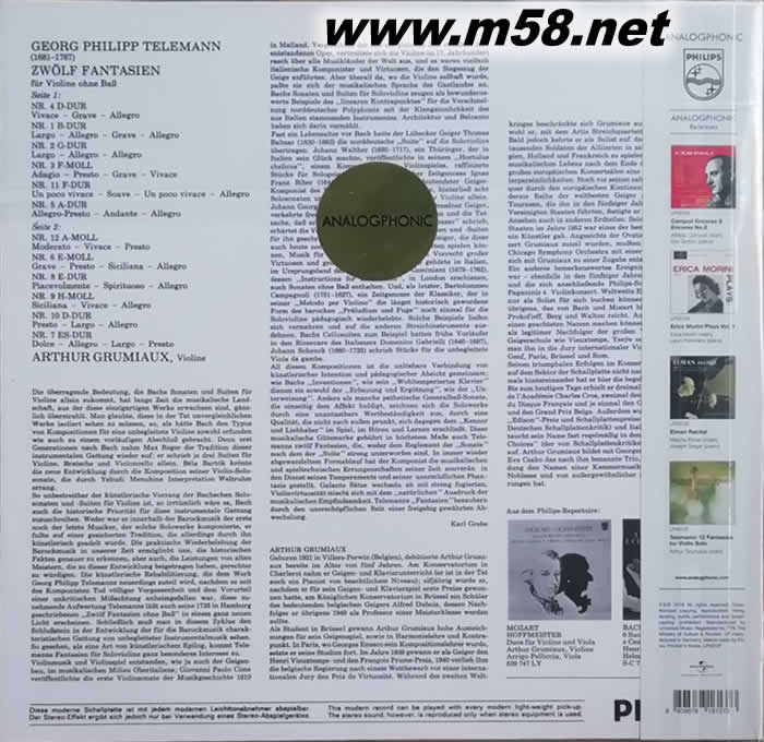泰雷曼:12首無伴奏小提琴幻想曲Telemann : 12 Fantasias For Violin Solo 黑膠專輯背面圖片