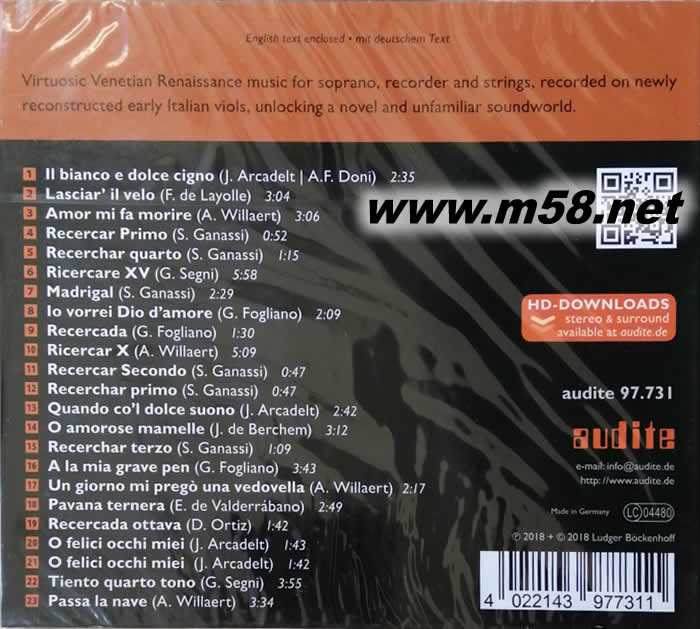 威尼斯文藝復(fù)興時期音樂 ensemble arcimboldo/ Thilo Hirsch Co’l dolce suono專輯背面圖片