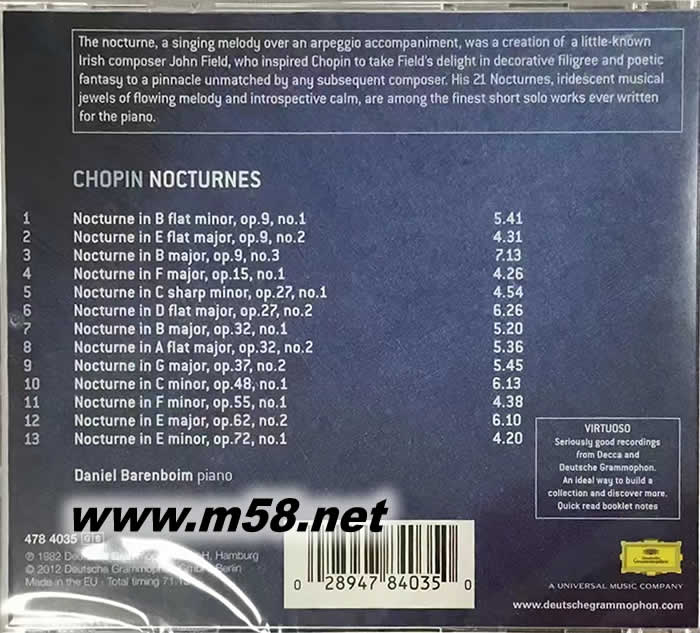 蕭邦:十三首夜曲 CHOPIN NOCTURNES VIRTUOSO大師系列專輯背面圖片