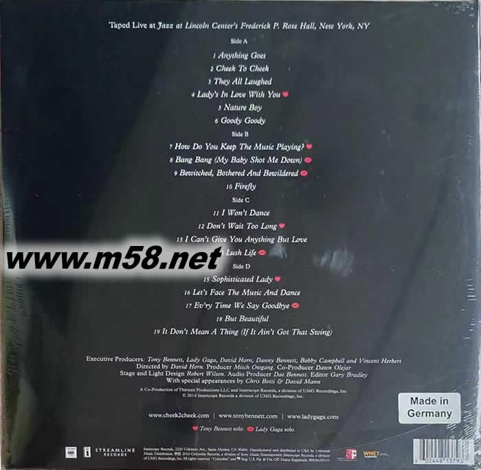 爵士女神與托尼 CHEEK TO CHEEK LIVE 演唱會 黑膠專輯背面圖片
