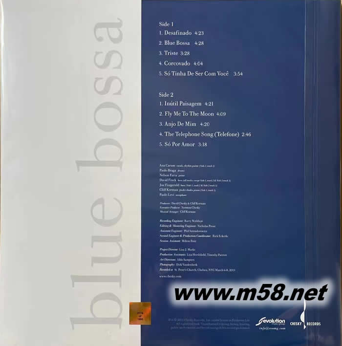 安娜卡蘭 BLUE BOSSA 淡淡幽藍(lán) 白膠 黑膠 限量版專輯背面圖片